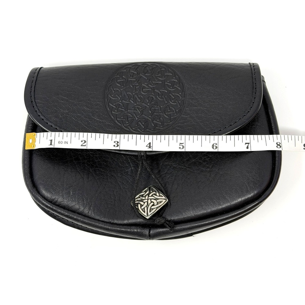 Black Leather Belt Pouch Celtic Knot Sporran Bag Silver Accent - Picture 10 of 12